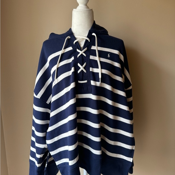 Ralph Lauren Striped Lace-Up Fleece Pullover - Picture 4 of 7